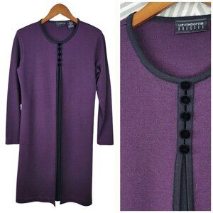 Vintage Sweater Dress Size Small Stretch  Purple Black Midi Wool Blend Party